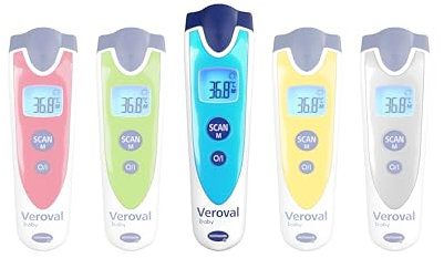 Veroval baby Infrarot-Thermometer Blau, Berührungslose und Geräuschlose Messung, Körpertemperatur, Objekttemperatur, Umgebungstemperatur, schnelle Messung, einfache Handhabung