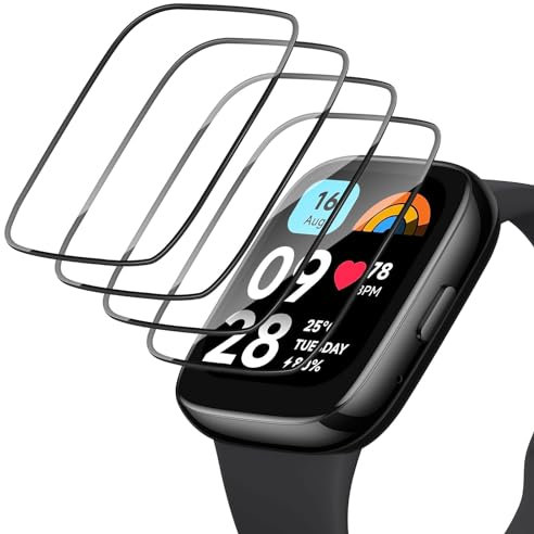 HidWee 4 Piezas Compatible con Xiaomi Redmi Watch 3 Active Protector de Pantalla, HD Protector Película de Flexible de TPU [No es de cristal] [3D Cobertura Completa], Anti-arañazo Protectora