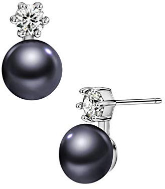 Michooyel Ohrstecker aus Sterlingsilber mit Süßwasser-Zuchtperle für Damen, AAA+-Qualität, 7 mm schwarze Perlenohrringe, Schmuck für Damen und Mädchen