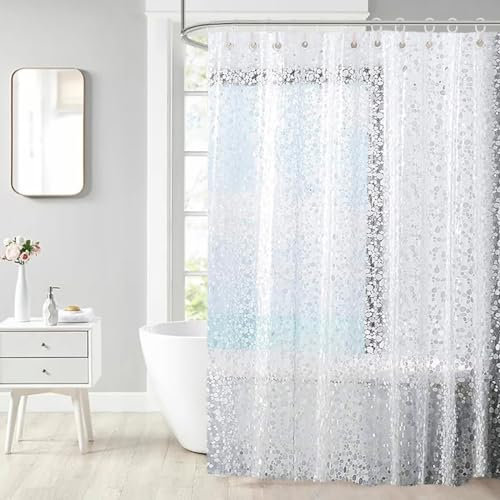 EXIN DEHCEN Tenda Doccia Antimuffa 180X200cm, Tenda Vasca da Bagno, Trasparente Impermeabile Tende Doccia, Addensata, EVA Tenda da Doccia 3D Motivo a Ciottoli Con 12 Anelli, per Vasca e Bagno