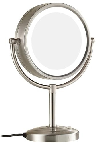 Miroir de Table LED en Nickel brossé de 8,5 Pouces, Miroir cosmétique éclairé à Rotation Double Face, Miroir de Rasage HD à grossissement, Miroir de courtoisie sur Pied pour hôtel, USB, 3X (USB 5X)