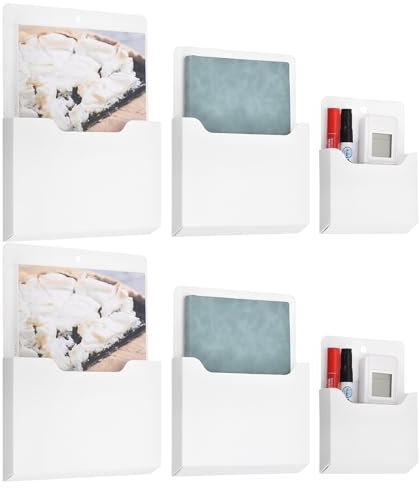 QUARKZMAN 6er-Pack Magnetischer Aktenhalter, Magnetischer Wand-Aktenorganizer für Briefgröße, Kühlschrank-Aufbewahrungstasche für Zeitschriften(Weiß, verschiedene Größen)