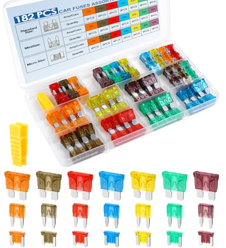 182PCS Car Fuses Assortment Kit, Professional Blade Fuses Automotive - Standard & Mini & Low Profile Mini Fuse (5A/7.5A/10A/15A/20A/30A/40A), cooclensportey Mixed Auto Fuse for Boat, Auto, RV, Truck