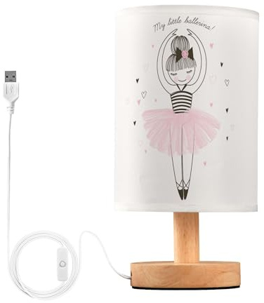 YYZZH Table Lamp Cute Ballerina Girl Princess Dancing Ballet with Heart Nightstand Lamp with Wood Base Fabric Lamp Shade Bedside Desk Lamp for Living Room Bedroom Kids Room Office
