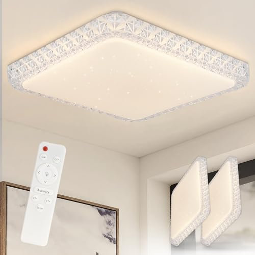 ZMH Deckenlampe LED Deckenleuchte Schlafzimmer - 2ER Schlafzimmerlampe Dimmbar mit Fernbedienung 30CM Deckenbeleuchtung Kristall 32W Küchenlampe Modern Flurlampe Eckig für Wohnzimmer Küche Flur