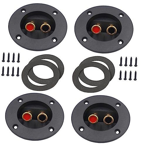 AOKWAWALIY 4pcs Black Speaker Terminal Connectors 3.1 Inch Round Binding Post for Diy Speaker Enclosure and Subwoofer Box Compatible Home and Car Audio Systems