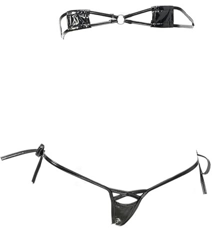 Mini Traje de baño gótico con Tanga, Negro, XS-M