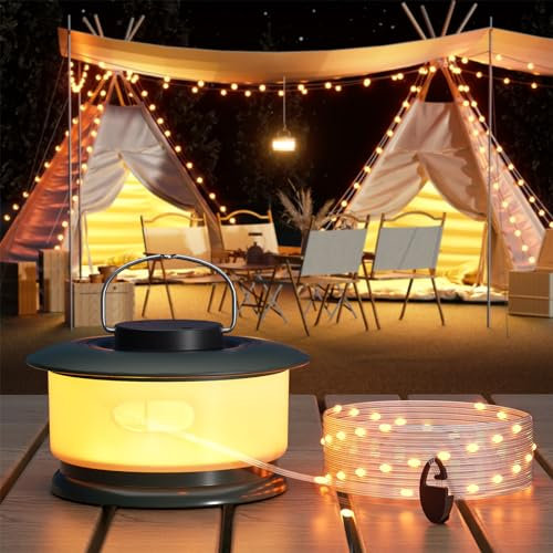 Hokone Camping Lichterkette Aufrollbar,3-in-1 Wasserdichte Tragbare Outdoor Camping LED Lichterkette 10m,USB Aufladbar Lichterkette Camping,Lichterkette für Zelt Vorzelt Festival
