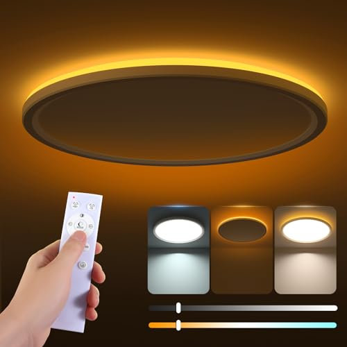 Aisutha LED Deckenleuchte Dimmbar,24W Deckenlampe mit Fernbedienung,IP54 Wasserfest,1800K Dimmbar Nachtlicht, 3000K~6500K Rund Flach Deckenleuchten für Schlafzimmer Küche Wohnzimmer Esszimmer