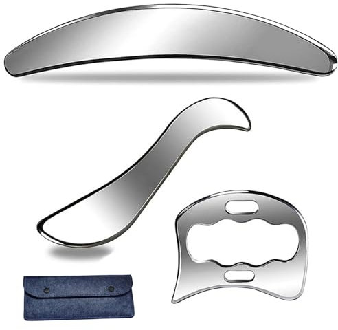 Edelstahl Gua SHA 3 in 1 Muskelschaber -Werkzeug -Set glatte Kante Gua SHA Massage -Werkzeug Guasha Massage -Schaber -Tool zur Physiotherapie, Lymphdrainage