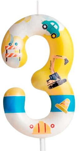Construction 3rd Birthday Candles Number 3 Blue White Yellow Construction Theme Birthday Party for Girl Boy Birthday Cake Topper Graduation Celebration Anniversary Decorations