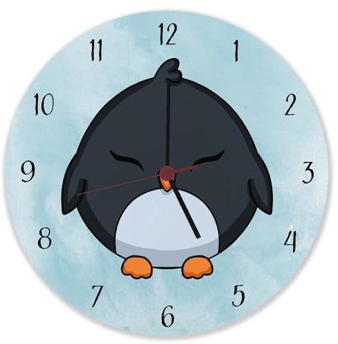 speecheese Pinguin Kinder Wanduhr aus Alu Schöne Uhr für das Kinderzimmer mit Tiermotiv als Kinderuhr oder niedliche Deko im Schlafzimmer von Kindern
