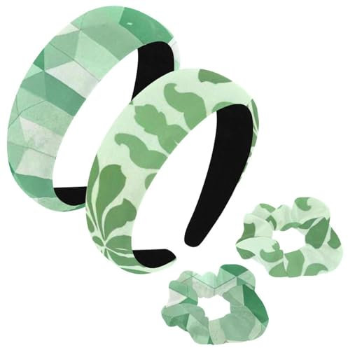 etoenbrc 2 Stück Polyester breite Stirnbänder und Haargummi für Frauen, mintgrün, Vintage-Druck, Stirnbänder, Haarband, modisch, rutschfest, Haarreifen für Mädchen, Frauen, Haarschmuck