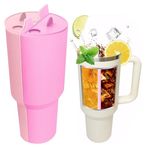 TOEECY Stanley Cup Accessori Fodera Silicone Separatore 2 in 1 Divisore Riutilizzabile Bevande 40 oz Cannuccia Inseribile per Feste Tempo Libero (Rosa + viola)