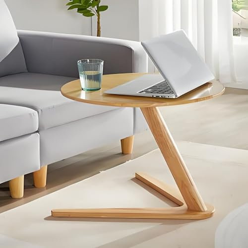 Kaverno Runder Beistelltisch, Runder Couchtisch, Moderner Beistelltisch, Beistelltisch Wabi-Sabi-Stil aus Holz, Moderner Getränke-Beistelltisch, Retro-Beistelltische(Beige)