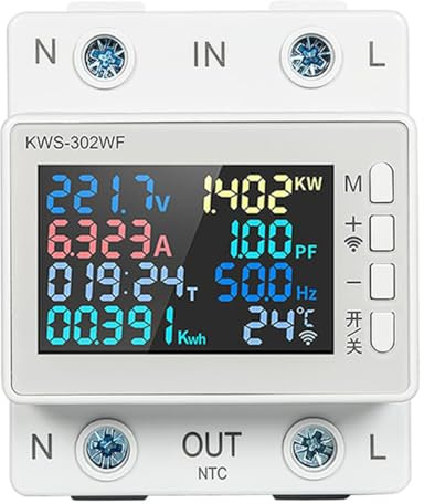 Tiardey Contatore Intelligente WiFi Tuya Contatore Elettrico Misuratore AC su Guida DIN Display a Colori Digitale HD Misuratore di Tensione e Corrente su Guida Multifunzionale