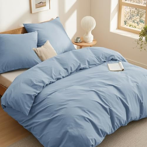 BEDSURE Bettwäsche 220x240 Baumwolle Graublau - Bettwäsche-Sets 220 x 240 cm Bettbezug 3teilig mit 2 Kissenbezüge 80x80 cm, Oeko-TEX Bedding Blau mit Reißverschluss