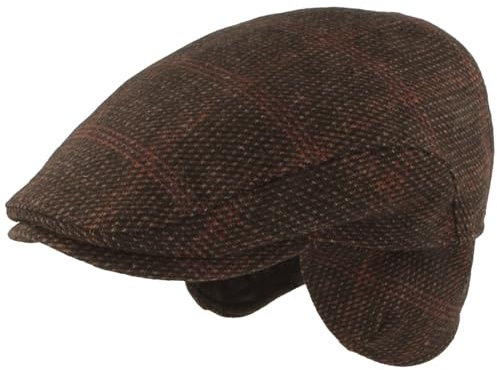 Breiter Herren Winter Schiebermütze mit Ohrenklappen Flatcap Schirmmütze 100% Wolle mit ausklappbarem Ohrenschutz Mütze 58