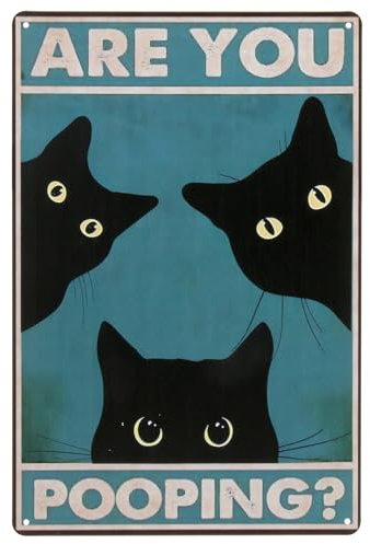 Funny Black Cat Are You Pooping Vintage Tin Metal Sign - Bathroom Wall Art Decor 8x12 Inches - Retro Toilet Signs for Cat Lovers Home Restroom