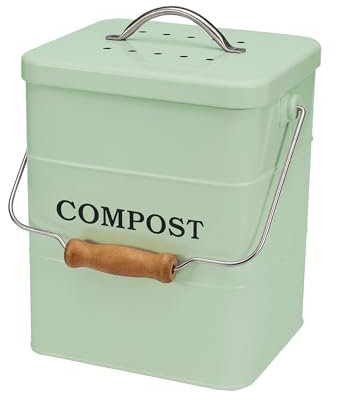 ayacatz Metall komposteimer mit Deckel Küche biomülleimer Arbeitsplatte und Unterschrank Mini komposter, 6L biomülleimer küche klein, Behälter Compost Bin mit Kohlefilter-(grün)