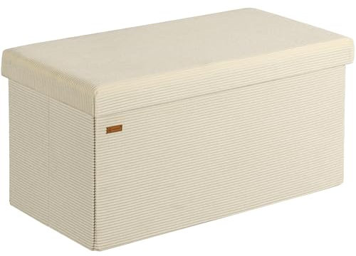 Casaria® Sitzbank mit Stauraum Beige Cord inkl. 2 Boxen Faltbar Sitzbank 300kg Belastbar 76x38cm Truhe für Wohnzimmer Schlafzimmer Flur Truhenbank Bank