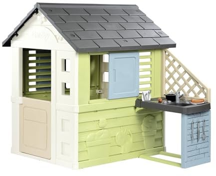 Smoby Life Casa Pretty con Cocina- Incluye Accesorios- Protección Anti-UV- con 57% Material Reciclado- Casa Infantil Exterior de jardín- Resistente a la Intemperie para niños de +2 años (7600810738)