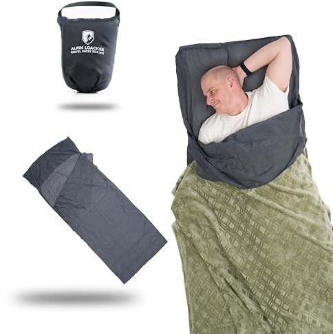 Seidenschlafsack I Hüttenschlafsack aus Naturseide und Baumwolle I Baumwoll Schlafsack Inlett, Inlay I Reiseschlafsack dünn, leicht und kompakt, Grau