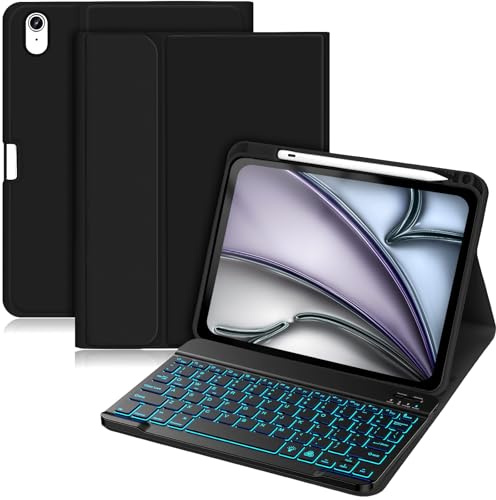 Palkitsee Keyboard Case for iPad Air 11 inch M4 2026 M3 2025 M2 2022/iPad Air 5 4 2022 2020 10,9 inch Case with Keyboard-Backlit Detachable, Folio Cover with Pencil Holder (Black)