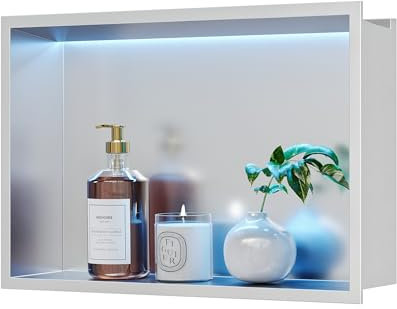 Neohomee Wandnische Dusche Edelstahl mit RGB LED-Licht, Eingebettete Duschnische Einzelregal Lagerung mit Fernsteuerung für Badezimmer, 45 x 30 cm