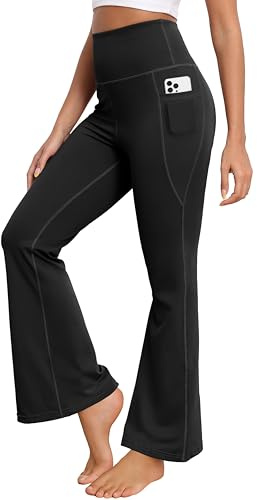 GRECERELLE Pantalones de pierna ancha para mujer, pantalones de yoga elásticos de cintura alta con bolsillos laterales, opacos, control de abdomen, pantalones de trabajo, correr, caminar, para mujer