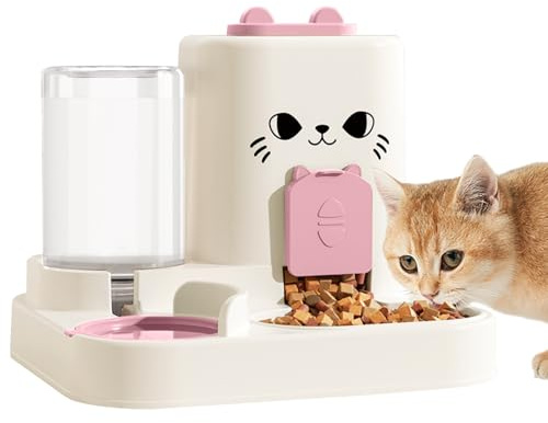 1.6L Auto Gravity Pet Feeder und 0.6L Wasserspender Set, Automatischer Katzenfutter und Wasserspender, Schwerkraft Pet Feeder für kleine mittelgroße Hunde, Welpen, Katzen, Kätzchen (Rosa)