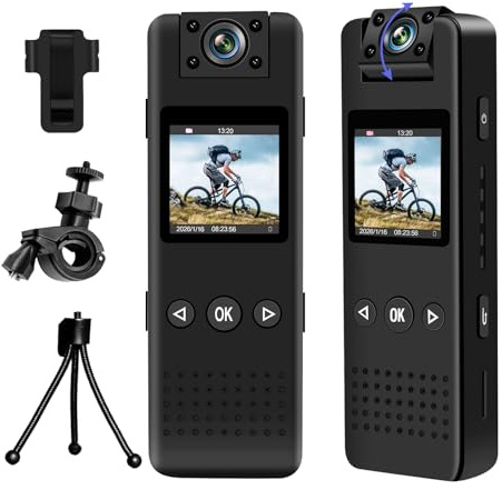 Fahrrad Mini Action Kamera 1080P, 180° Drehbar, 135° Weitwinkel&Nachtsicht | Fahrrad Action Kamera mit 180° drehbarem Objektiv, HD 1080P, Nachtsicht, 135° Weitwinkel, inkl. kleinem Stativ & Halterung