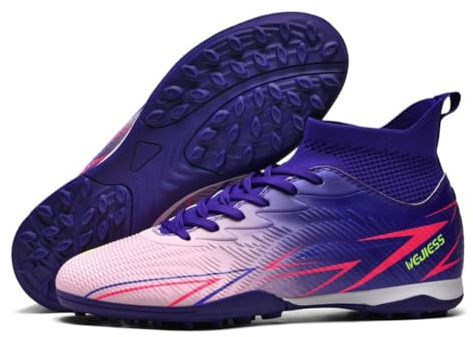 Unisex Soccer Cleats TF Indoor/Artificial Turf - Mid-Top Lace-Up Football Shoes with Lightweight Breathable Mesh, Anti-Slip Studs