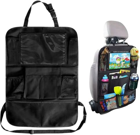 Áz ÁSZATOR Organizador Asiento Coche Universal, Protector Respaldo Asiento de Coche con 10 Bolsillos de Diferentes Tamaños, Organizador Asiento Trasero Niños con Bolsillo Táctil Tablet/iPad de 10