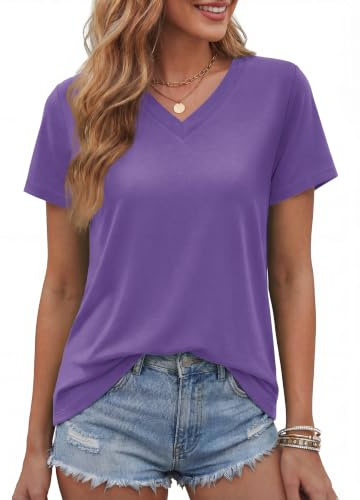 TACVASEN Magliette Donna Manica Corta Cotone Collo V Top Casual T Shirt Base Maglietta Donna Estiva Maglia Scollo a V vestibilità Regolare