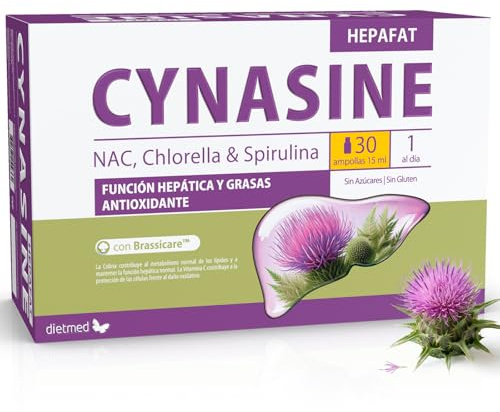 Cynasine Hepafat - Cardo Mariano 500 mg con N-Acetilcisteína y Colina - Función Hepática y Metabolismo de los Lípidos - Protección Celular y Acción Antioxidante - 30 Ampollas Bebibles de 15 ml DietMe