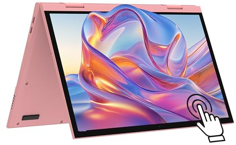 Amita 10.95 Inch Touchscreen Laptop with 360° Rotating Design, Full HD+ Display, Fingerprint Access & Backlit Keyboard, 16GB Memory & 512GB Solid State Storage, Pink Portable Notebook