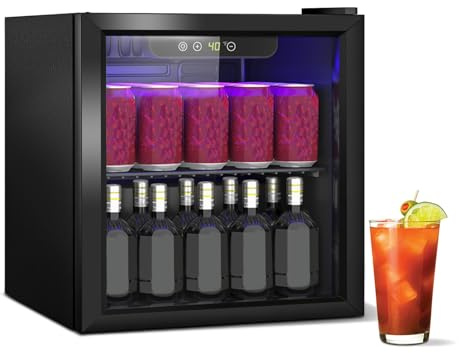 DollarDash Frigorifero per bevande, 60lattine/40l, mini frigorifero con porta in trasparente per limonata, birra, piccolo frigorifero autoportante con ripiani rimovibili regolabili e display a LED