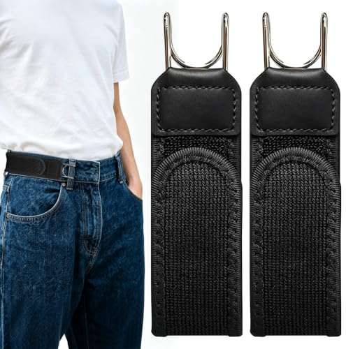 VHV Gürtel Ohne Schnalle, Elastischer Schnallenloser Gürtel Herren & Damen, Buckle Less Belt mit Metallhaken, Verstellbar mit Klettverschluss, Komfortabel und Einfach zu Bedienen