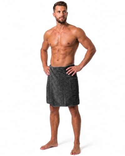 SIEGENTHAL® Saunakilt Herren aus 100% Baumwolle – Verstellbarer Sauna Kilt in Einheitsgröße mit Reißverschlusstasche für Wertsachen, Weich, Saugstark für Sauna & Wellness - Dunkelgrau