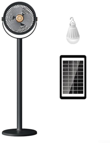 Ventilateur solaire rechargeable sur pied oscillant à 5 vitesses LED pour l'extérieur et la maison (noir)
