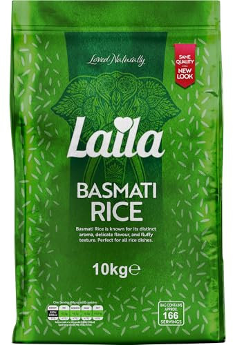 Laila Basmati Rice 10Kg, Aromatic Rice Basmati-Style, 10kg Basmati Rice Long Grain for Biryani, Pilaf or Pulao, Gluten Free Rice, 100% Pure Long Grain Rice