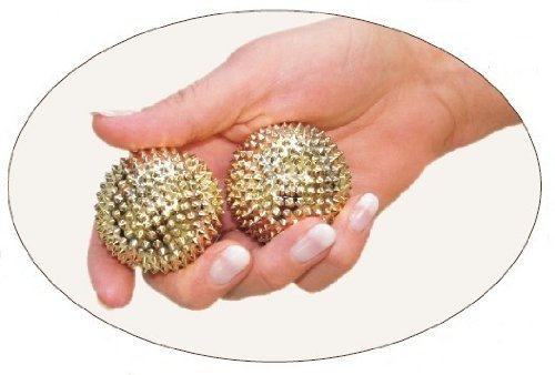 CHI-ENTERPRISE - zwei magnetische Massagebälle - klein | Faszienbälle zur selbsttherapeutischen Akupressur Behandlung | Inhalt: 2 Igelbälle in gold, je 32 mm Durchmesser & 228 Akupressurnadeln