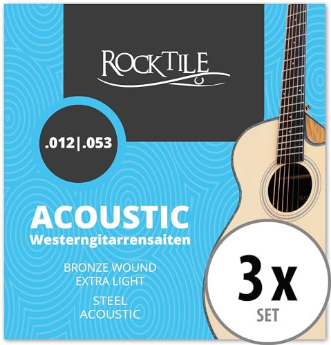 Rocktile Saiten für Westerngitarre Light 3x Set - Saiten mit Ball Ends - Saitenstärken: .012, .016, .024, .032, .042, .053