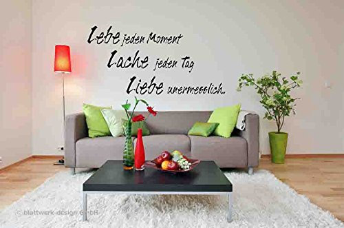 blattwerk-design Wandtattoo, Lebe jeden Moment, Lache jeden Tag, Liebe unermesslich., Größe ca. 900 mm x 450 mm, Auswahl (M080 Braun)