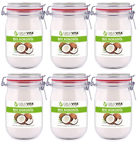 GreatVita Bio Kokosöl, nativ, 6er Pack (6 x 1000 ml) im Bügelglas