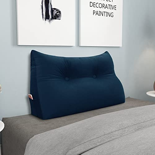 VERCART Rückenkissen Bett Gepolstert Kopfteil Lesekissen, Rückenlehne Wandkissen Keilkissen Große Sofakissen Couch Kissen XXL Rücken Anlehnkissen Abnehmbarem Bezug Samt Blau 60cm