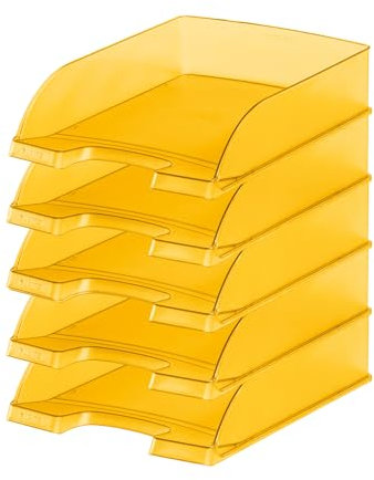Leitz Briefkorb Standard A4, 5er Pack, Briefablage in Premium-Qualität, Stapelbare Ablagefächer als Schreibtisch-Organizer, Kombinierbar mit Plus-Serie, Gelb Frost, 52270010