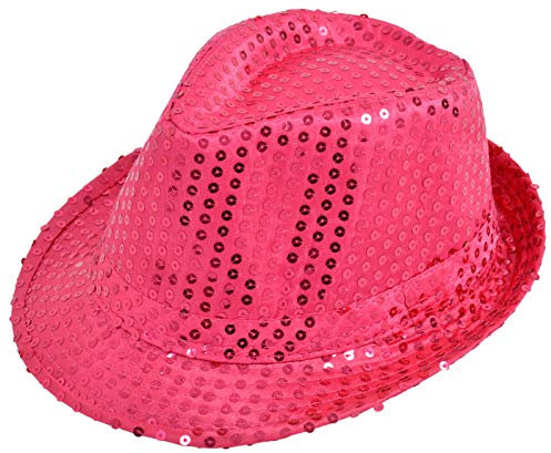 Alsino Pailletten Hut Glitzerhut Bogart Trilby (Th-55) pink - Faschingshut für Männer und Damen