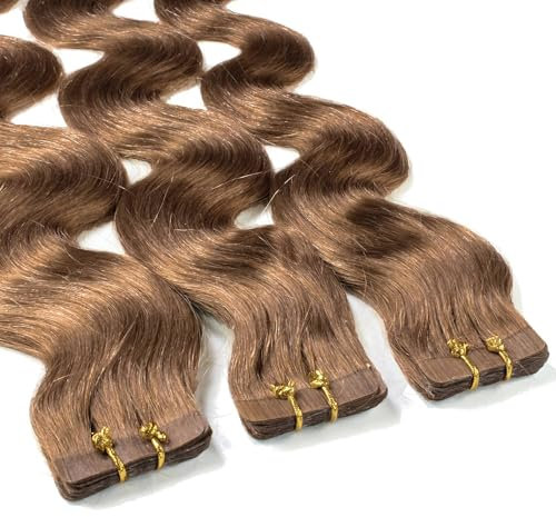 hair2heart Tape Extensions Echthaar Gewellt - 10 Tapes 2.5g 50cm Dunkelblond
